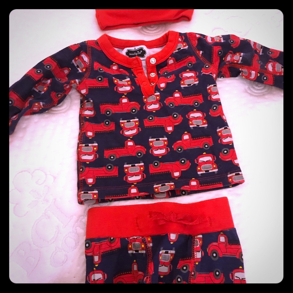 Mudpie 3 piece 3-6 month fire truck outfit
